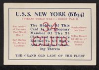 USS New York (BB-34) Honorary Member Card for the 34 Club